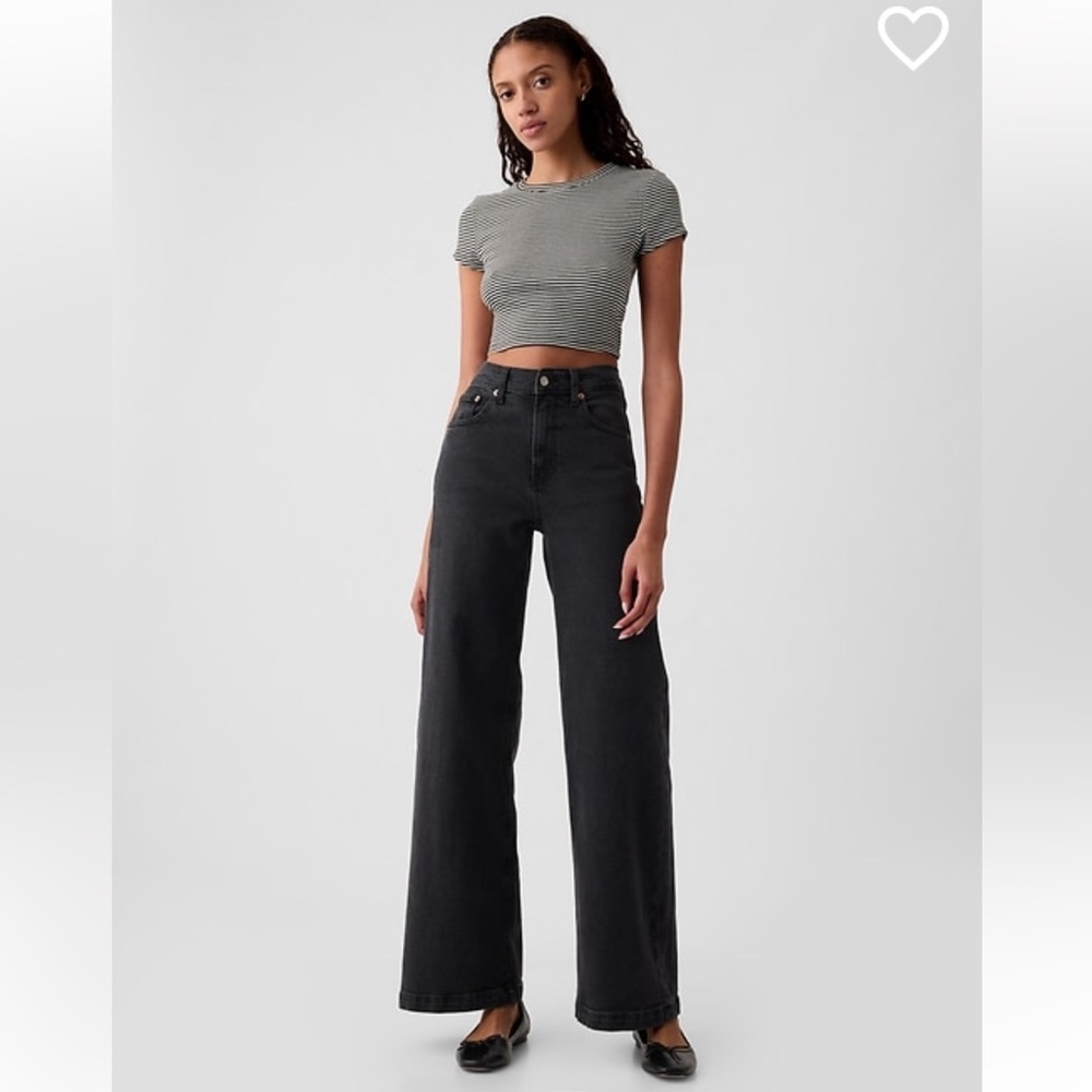 Gap High Rise Stride Wide Leg Jeans Washed Black size 25/0